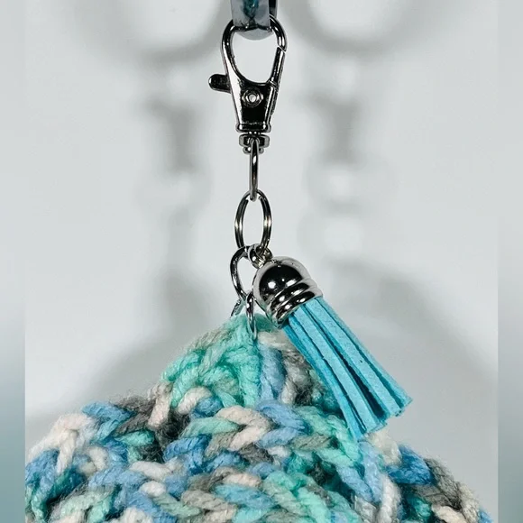 Crochet Blue Ombre Flower Bag Charm - Picture 2 of 6